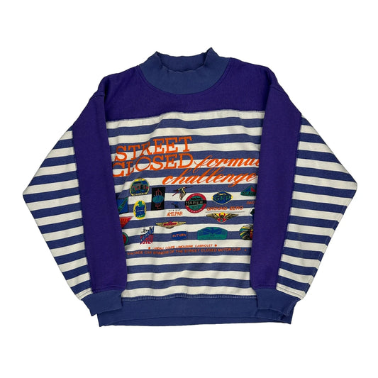Street Closed Striped Sweatshirt - Small Blue Cotton