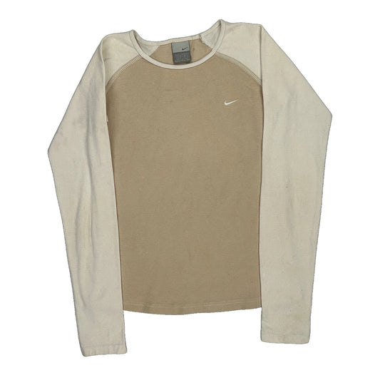 Nike Long Sleeve T-Shirt - Small Beige Cotton