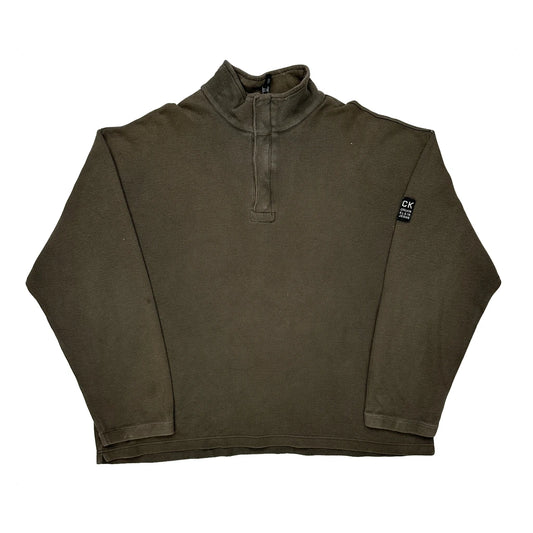 Vintage Calvin Klein Jeans 1/4 Zip - XL Brown Cotton