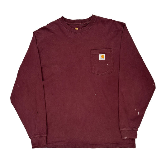 Carhartt Long Sleeve T-Shirt - Large Burgundy Cotton