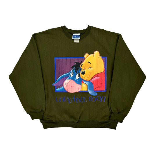 Pooh Graphic Sweatshirt - Large Khaki Cotton Blend
