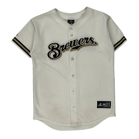 Made In Usa Milwaukee Brewers Majestic Mlb Jersey - Large White Polyester