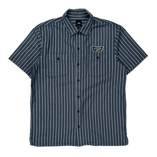 Vans Striped Short Sleeve Shirt - Large Blue Cotton