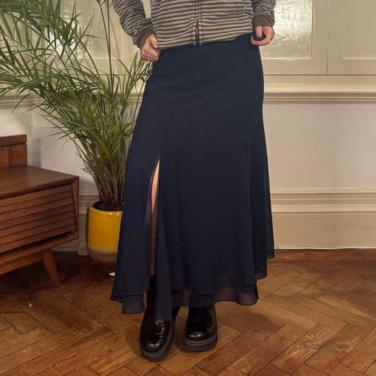 Vintage navy Mario Pucci Cecconi Maxi Skirt - womens 28" waist