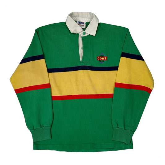 Vintage Cows Barbarian Striped Rugby Shirt - Medium Green Cotton