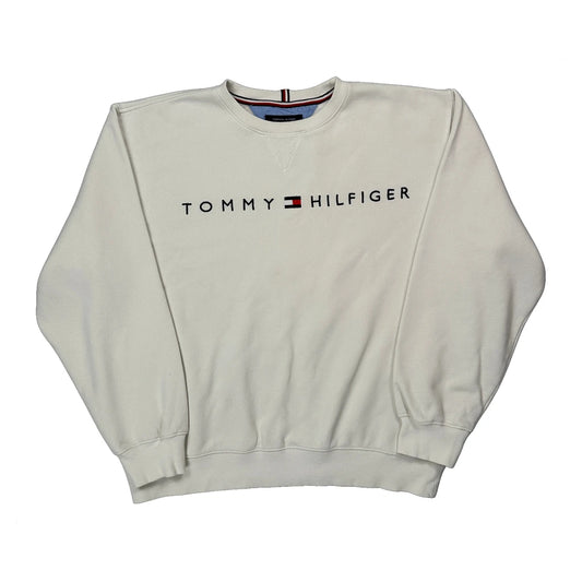 Vintage Tommy Hilfiger Spellout Sweatshirt - XL White Cotton