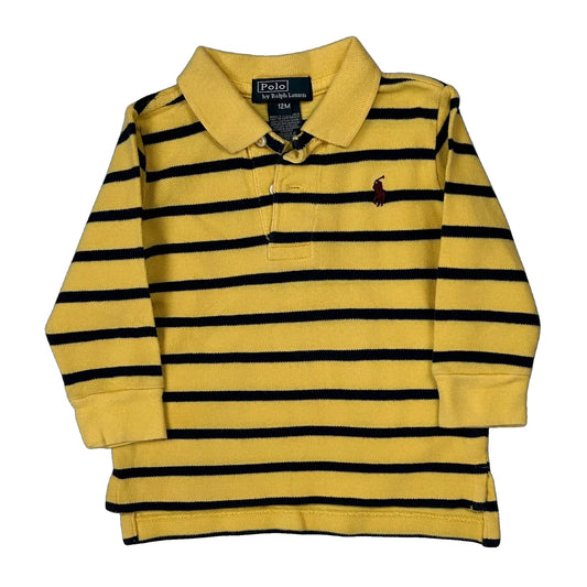 Vintage Age 12 Months Polo By Ralph Lauren Striped Polo Shirt - 2XS Yellow Cotton