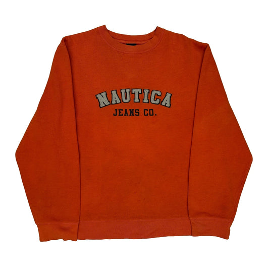 Nautica Spellout Sweatshirt - Large Orange Cotton Blend