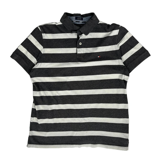 Tommy Hilfiger Striped Polo Shirt - Medium Black & White Cotton