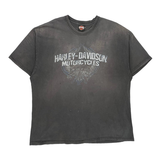 Dark Side Of Life Harley Davidson Graphic T-Shirt - 2XL Grey Cotton