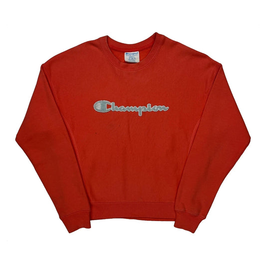 Vintage Reverse Weave Champion Spellout Sweatshirt - Small Red Cotton