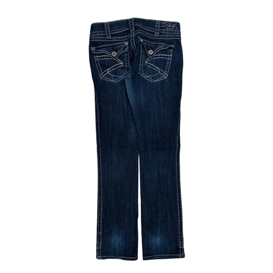 Silver Contrast Stitch Jeans - 30W UK 8 Dark Wash Denim