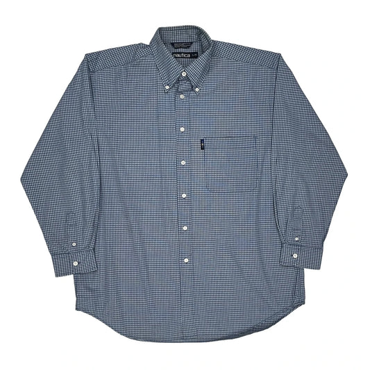 Nautica Checked Shirt - Large Blue Cotton