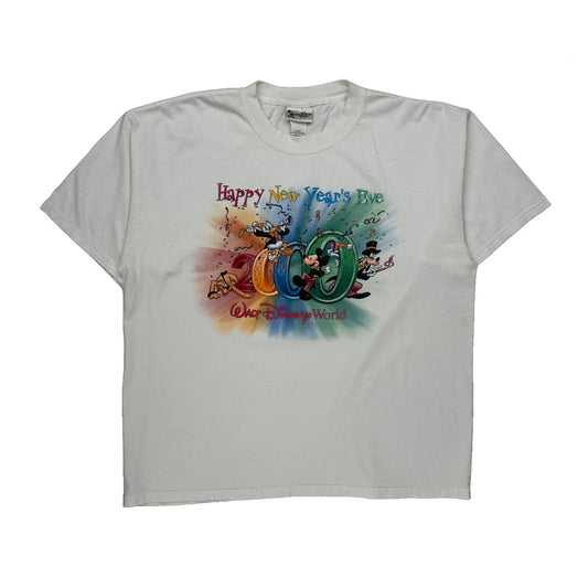 Vintage New Year'S Eve 2001 Disney Graphic T-Shirt - Large White Cotton
