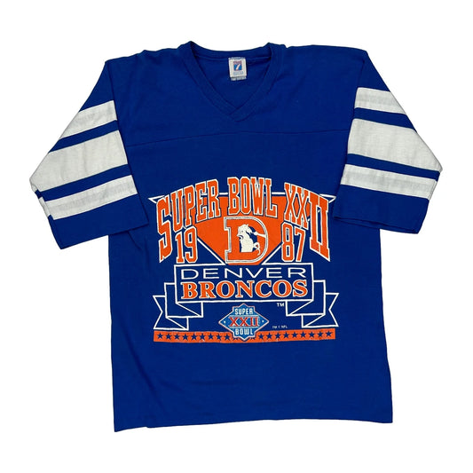 Denver Broncos Logo 7 Single Stitch Jersey - Large Blue Cotton