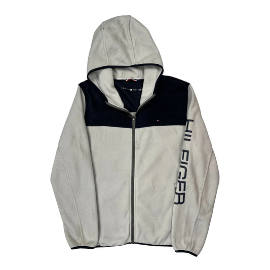 Vintage Tommy Hilfiger Spellout Fleece - Large Cream Polyester