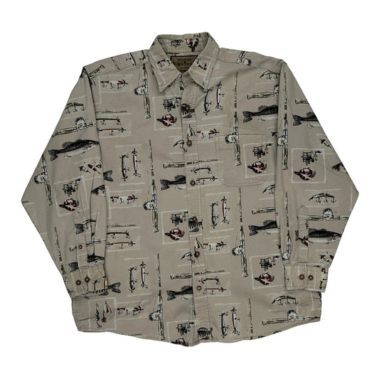 Woods & Water Graphic Patterned Shirt - Medium Beige Cotton
