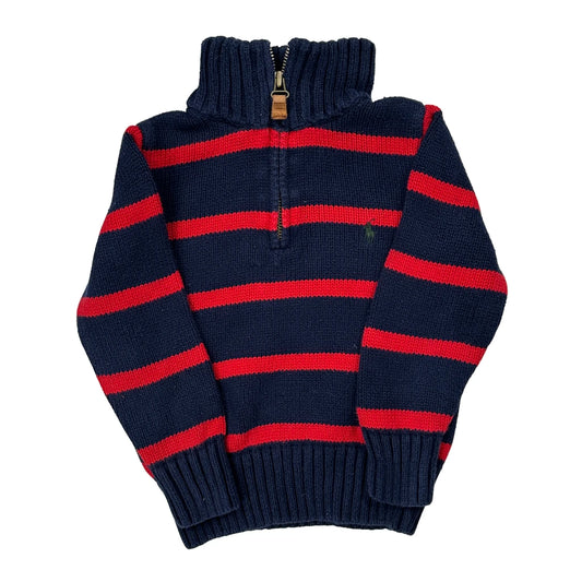 Age 3 Polo By Ralph Lauren Striped 1/4 Zip - XS Navy Cotton
