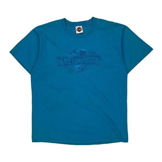 Harley Davidson Graphic T-Shirt - Large Blue Cotton