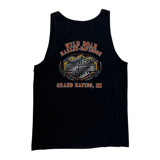 Vintage Grand Rapids, Mi Harley Davidson Graphic Vest - Large Black Cotton
