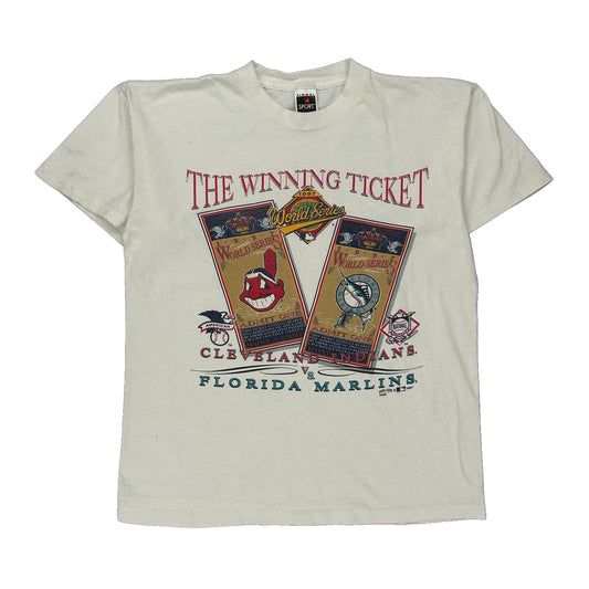 Cleveland Indians Vs Florida Marlins Signal Sports Single Stitch T-Shirt - Large White Cotton