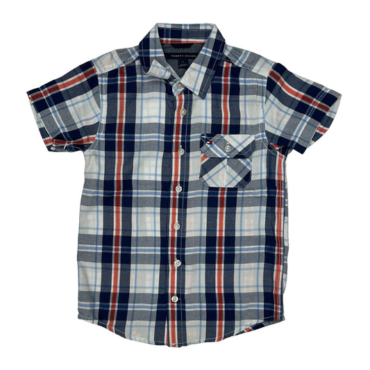 Age 6 Tommy Hilfiger Checked Short Sleeve Shirt - XS Blue Cotton