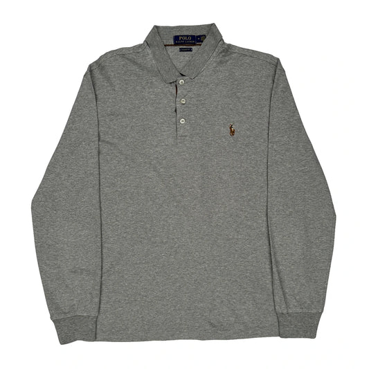 Polo By Ralph Lauren Long Sleeve Polo Shirt - Medium Grey Cotton