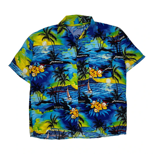 Tropic Lines Graphic Hawaiian Shirt - XL Multicoloured Cotton