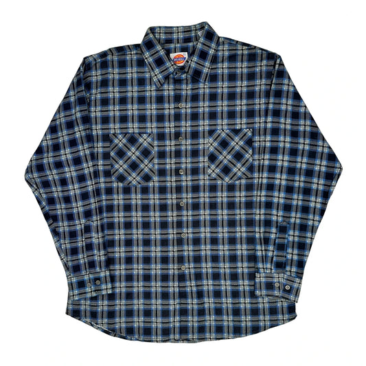 Dickies Checked Flannel Shirt - Large Blue Cotton