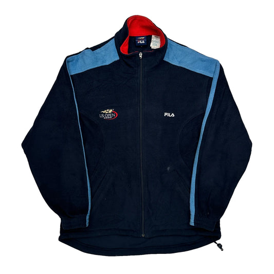 Vintage US Open 2002 Fila Fleece Jacket - Large Navy Polyester