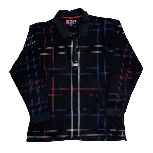 Chaps Ralph Lauren Checked Long Sleeve Polo Shirt - Large Black Cotton