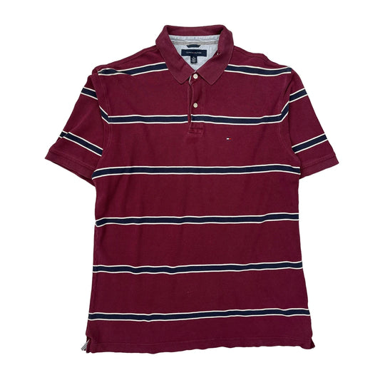 Tommy Hilfiger Striped Polo Shirt - XL Burgundy Cotton