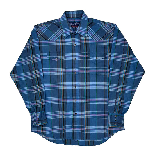 Vintage Wrangler Checked Shirt - Large Blue Cotton