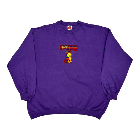 Made In Usa Looney Tunes Graphic Sweatshirt - XL Purple Cotton Blend