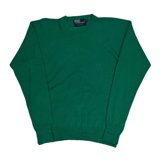90S 100% Cashmere Polo By Ralph Lauren Jumper - Medium Green Cashmere
