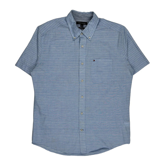 Tommy Hilfiger Striped Short Sleeve Shirt - Medium Blue Cotton