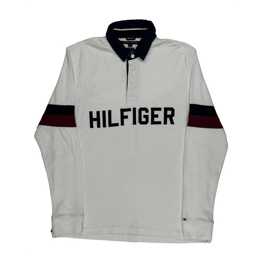 Tommy Hilfiger Spellout Rugby Shirt - Large White Cotton