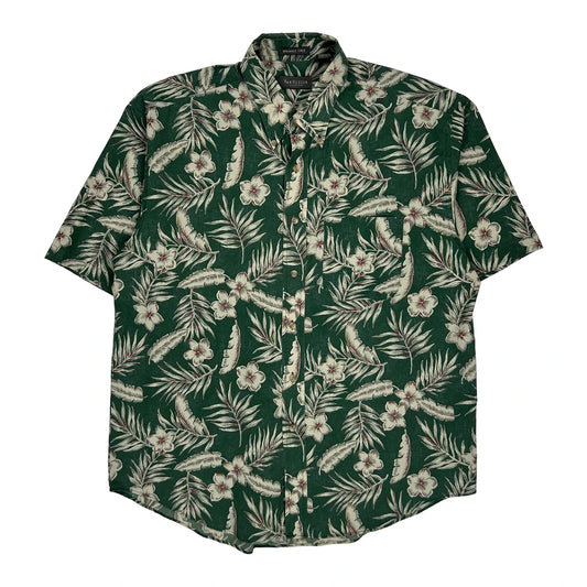 Van Heusen Floral Hawaiian Shirt - Large Green Polyester Blend