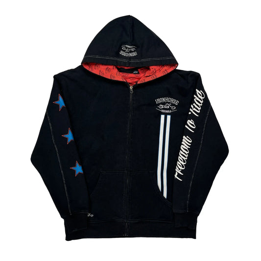 Vintage Eagle Iron Horse Graphic Hoodie - XL Black Cotton Blend