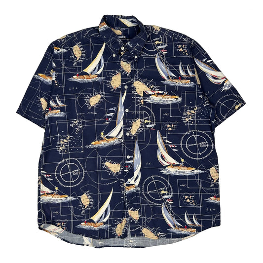 Nautica Short Sleeve Shirt - XL Navy Cotton