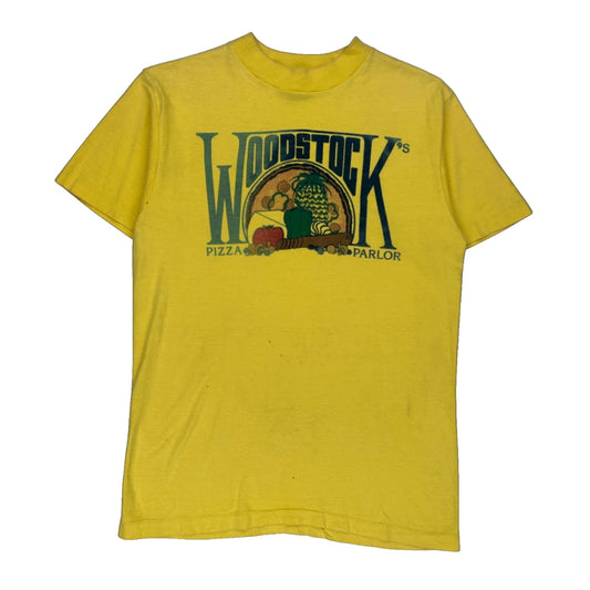 Woodstock Pizza Parlor Anvil Single Stitch T-Shirt - Large Yellow Cotton