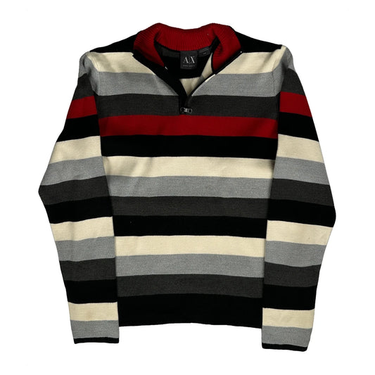 Armani Exchange Striped 1/4 Zip - Medium Multicoloured Cotton