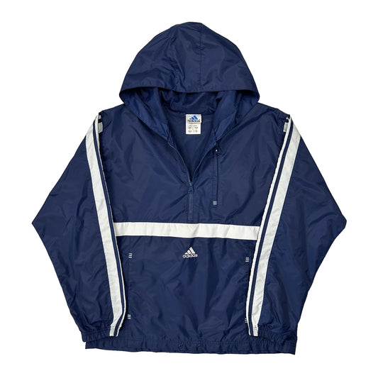 Vintage Adidas Striped Windbreaker - Large Blue Polyester