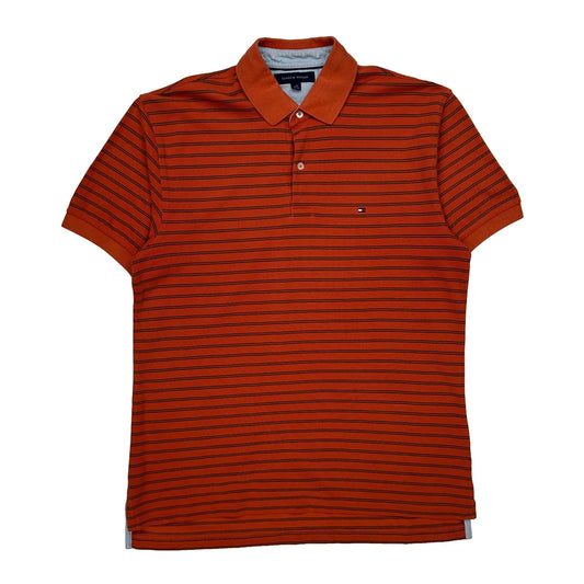 Vintage Tommy Hilfiger Striped Polo Shirt - Large Orange Cotton