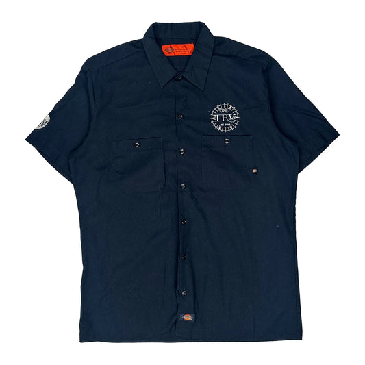 Vintage Embroidered Logo Dickies Short Sleeve Shirt - Large Navy Polyester Blend