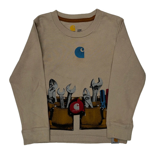 Vintage Age 24 Months Carhartt Graphic Long Sleeve T-Shirt - 2XS Beige Cotton