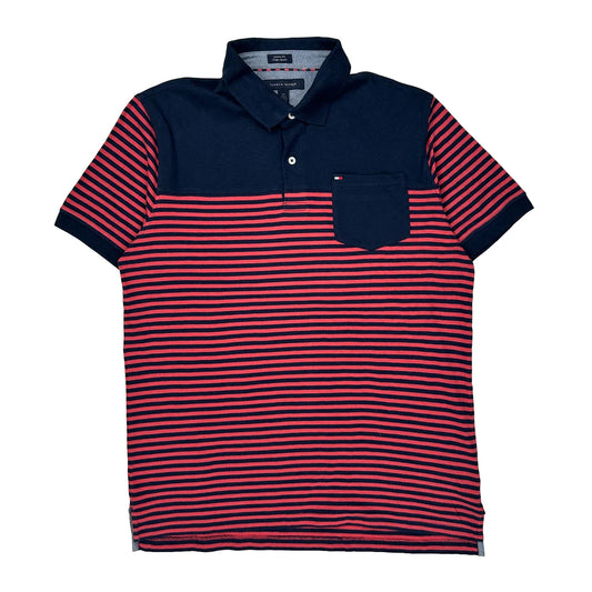 Tommy Hilfiger Striped Polo Shirt - Large Navy Cotton