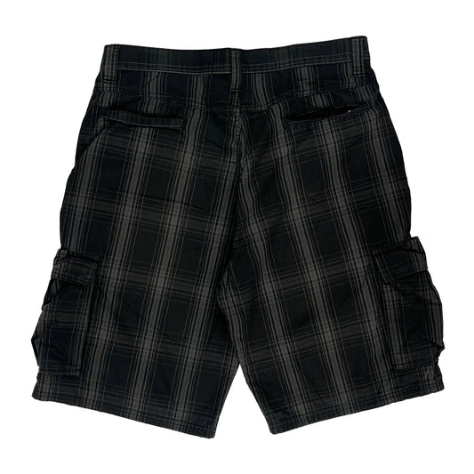 Wrangler Checked Cargo Shorts - 34W 10L Black Cotton
