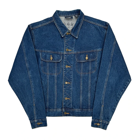 Classic Car Embroidery Wrangler Graphic Denim Jacket - Large Blue Cotton