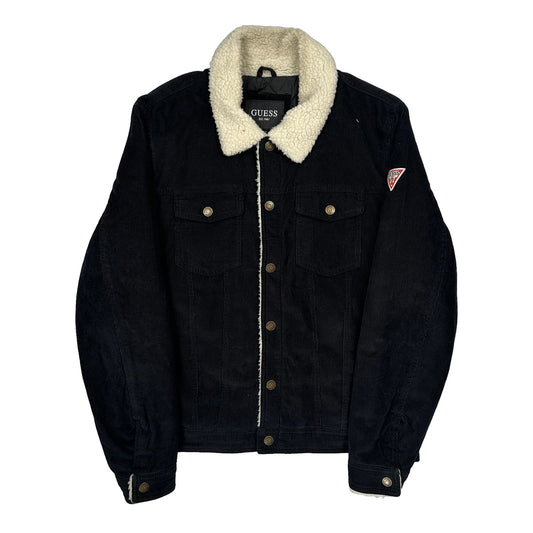 Padded Guess Sherpa Collar Cord Jacket - Large Black Corduroy